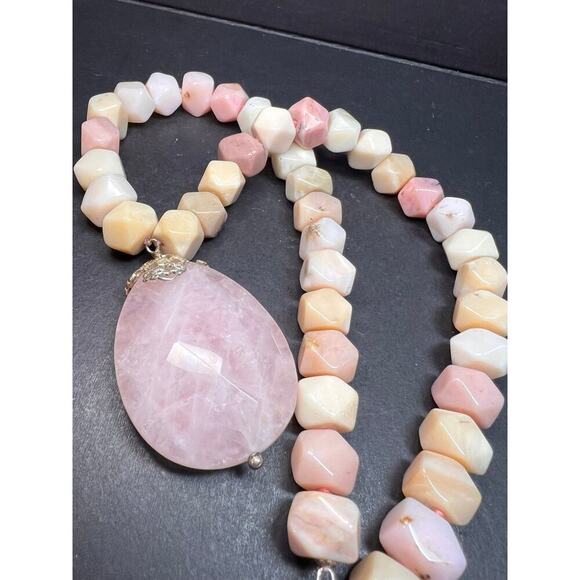 NEW pink opal and rose quartz Sterling silver necklace - Picture 10 of 16